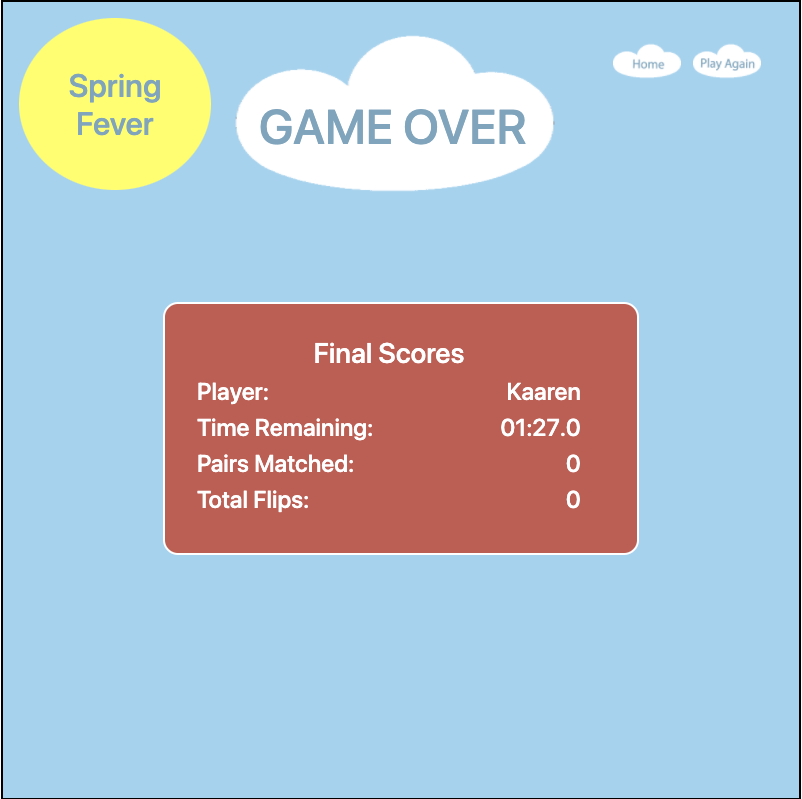  gameoverscreen of spring fever javascript game